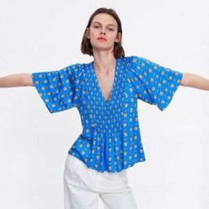 Zara pineapple blue boho top